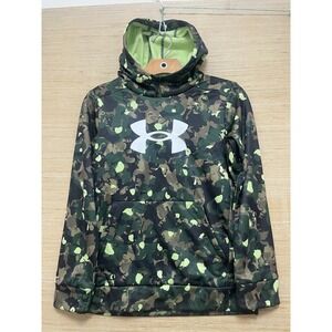 Under Armour Hoodie‎ Youth Extra Large Green Camo Logo Pullover Sweatshirt Boys